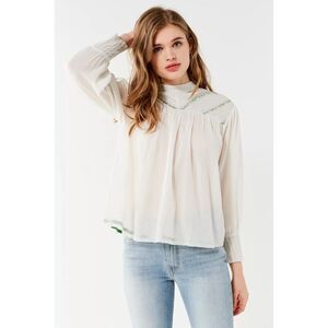Urban Outfitters Chevron Embroidered Mock Neck Blouse Green Stitching Large